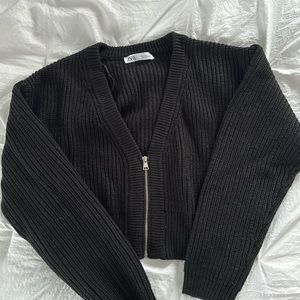 ZARA cropped zip up sweater